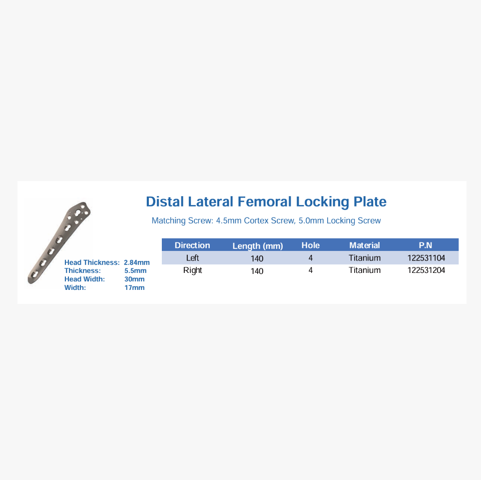 CANWELL Distal Lateral Femoral Locking Plate Titanium Osteotomy Orthopedic Implant CE ISO Manufacturer