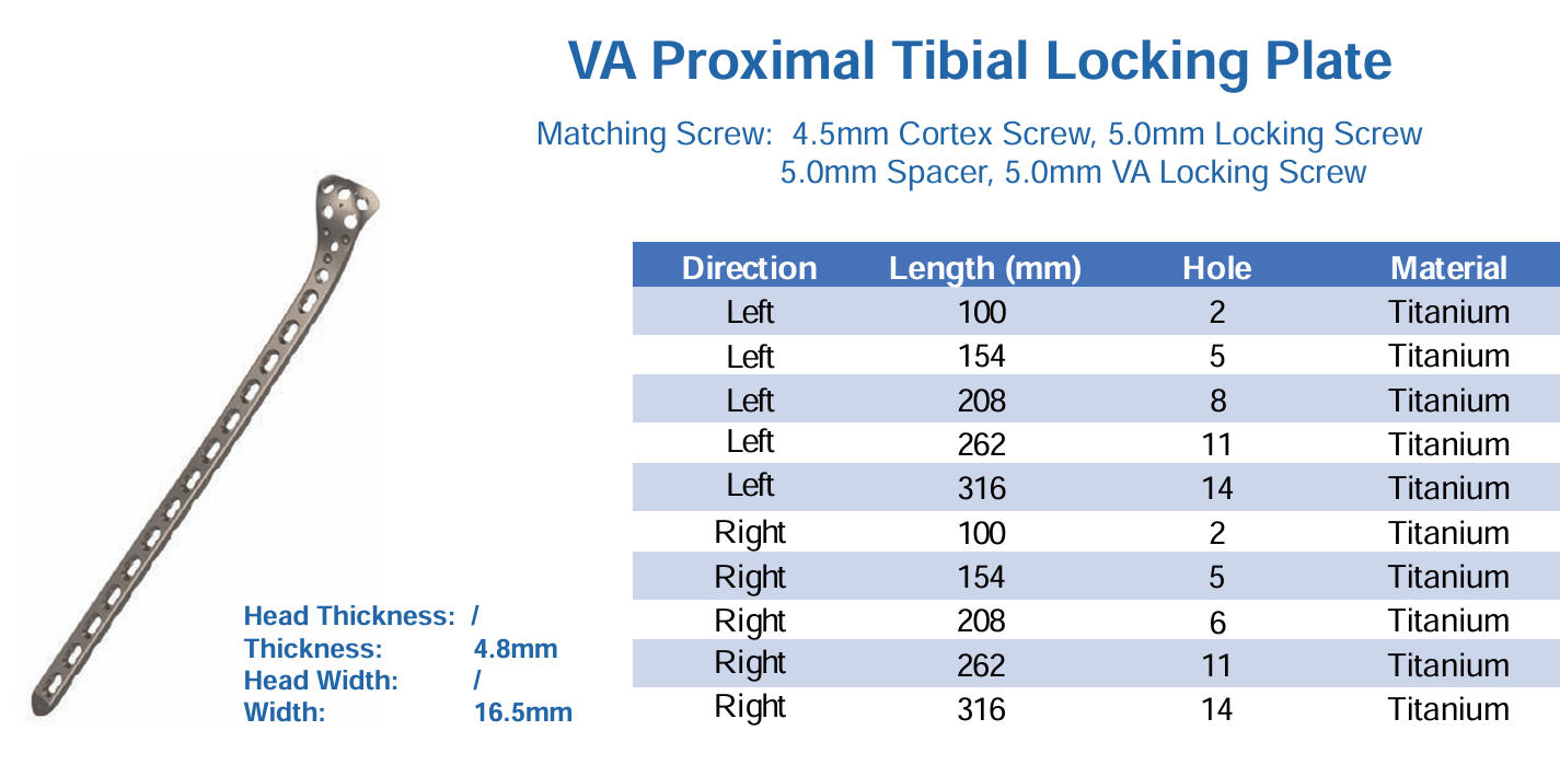 CANWELL Variable Angle Proximal Tibia Plate 3.5 mm Orthopedic Trauma Implant Bone Plate Titanium CE ISO