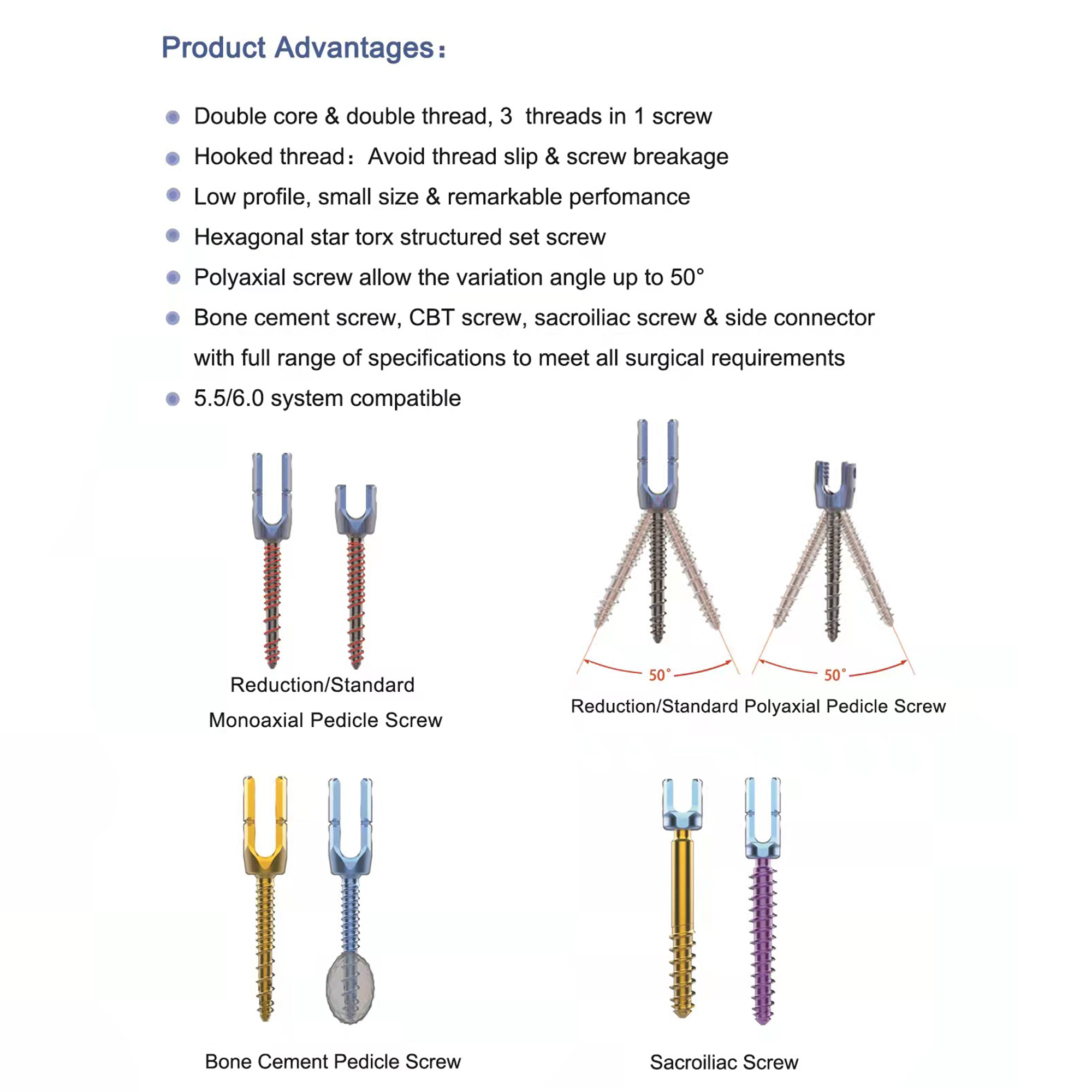 CANWELL IVY Posterior Thoracolumbar Fixation Reduction Monoaxial 6.00mm Titanium Orthopedic Pedicle Screw Rods AO Standard CE