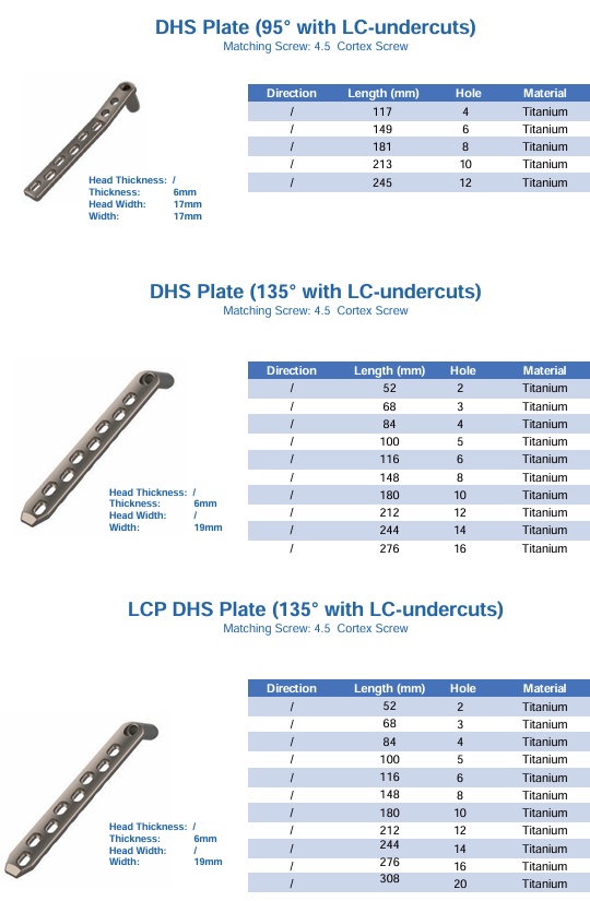 Canwell DHS Plate 135 Degree DHS Barrel Plate Dynamic Hip Screw DHS DCS Lag Screw Proximal Femoral Fracture Plate