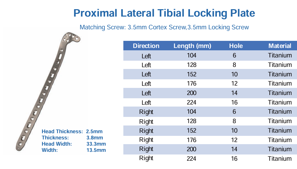 CANWELL  Titanium Proximal Tibial Locking Plate for Tibial Plateau Fracture Fixation 3.5/4.5mm Orthopedic Trauma Implant