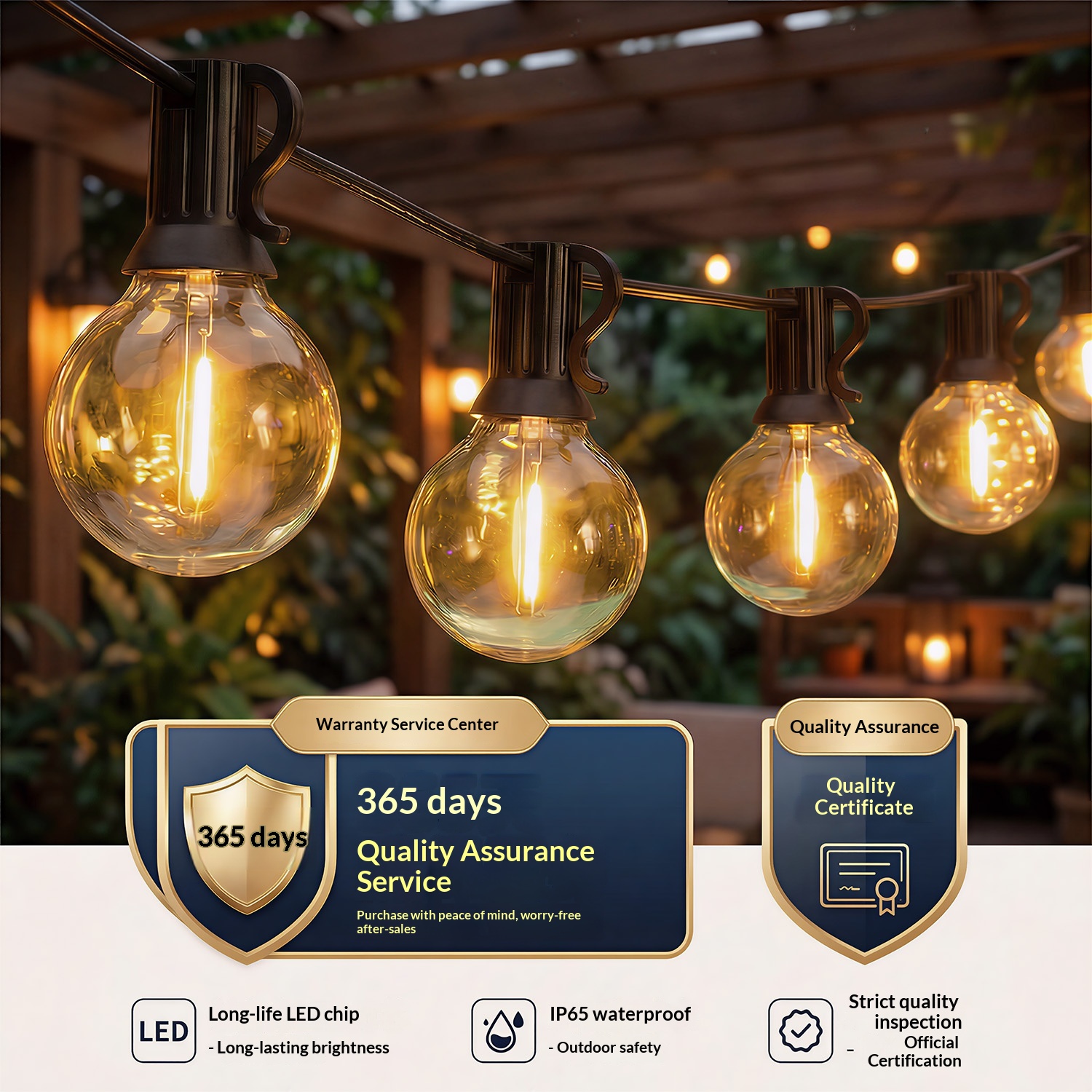 Cross-Border US &amp; EU Standard G40 Plastic LED IP44 Waterproof Solar-Powered Garden Use Plug-In String Lights