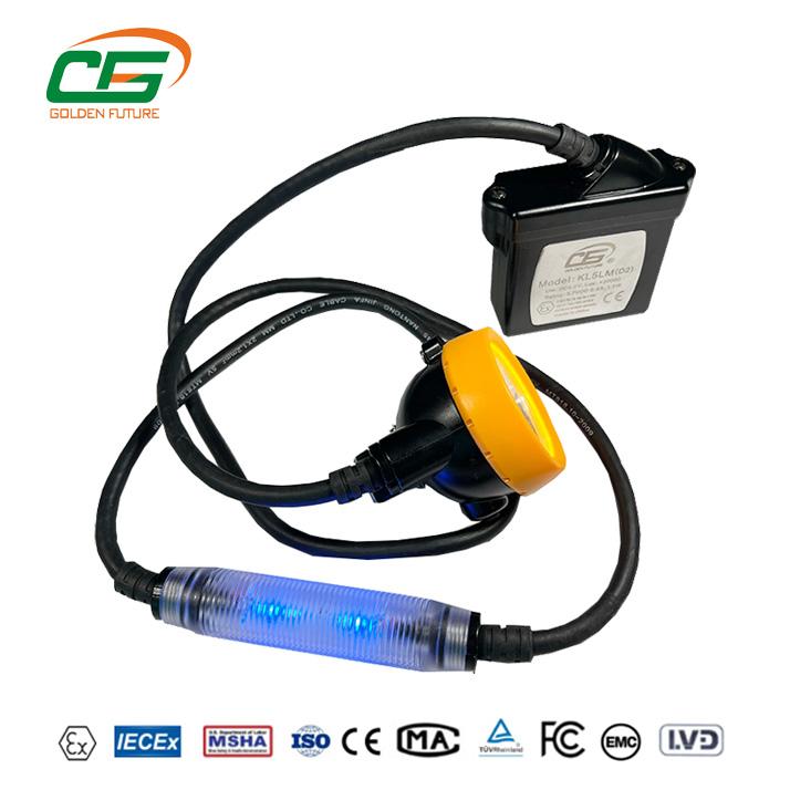 KL5LM(D2) IP68 Explosion Proof Waterproof Corded Led Rechargeable Miners Head Lamp Mining Headlamp with Blue Safety Rear Light