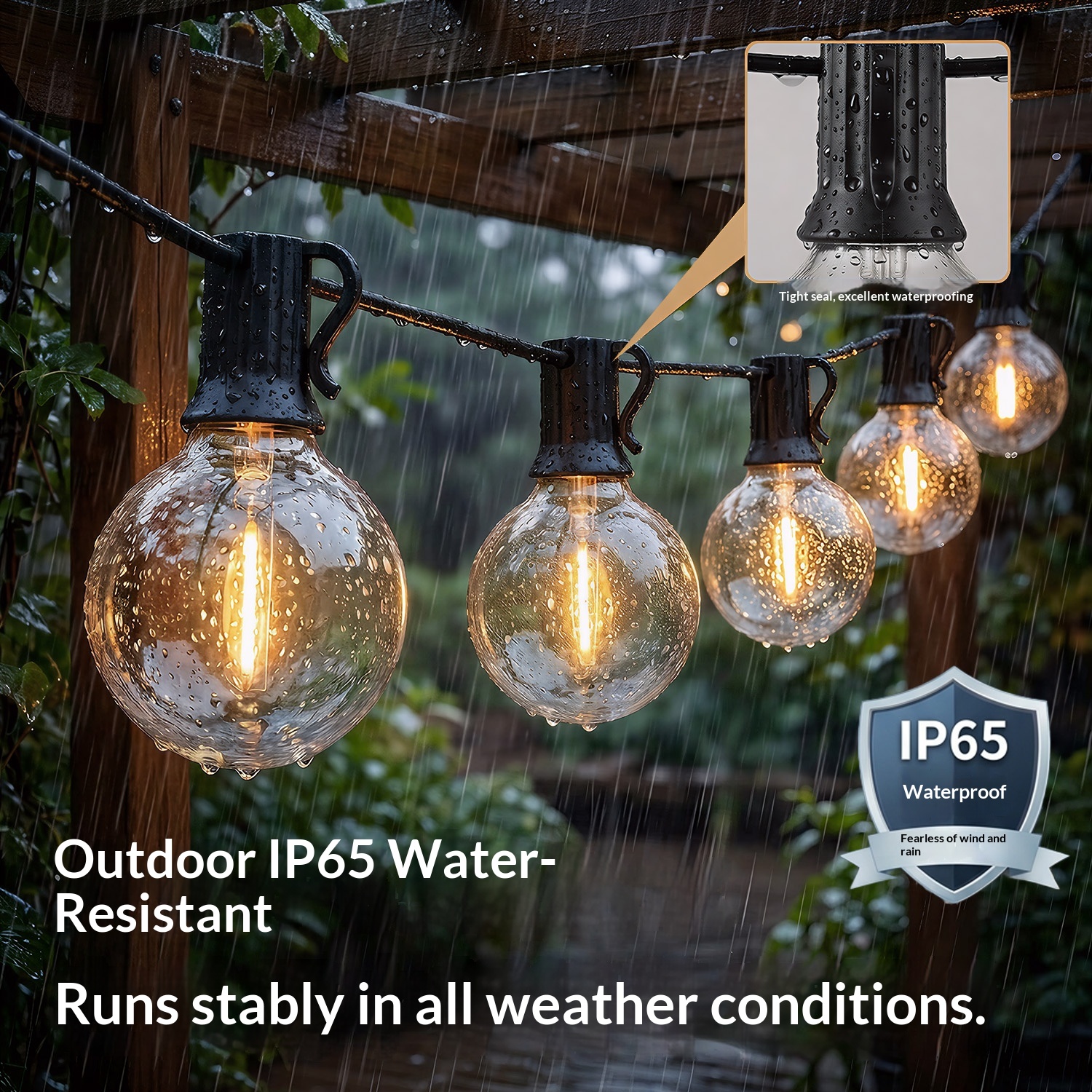 Cross-Border US &amp; EU Standard G40 Plastic LED IP44 Waterproof Solar-Powered Garden Use Plug-In String Lights