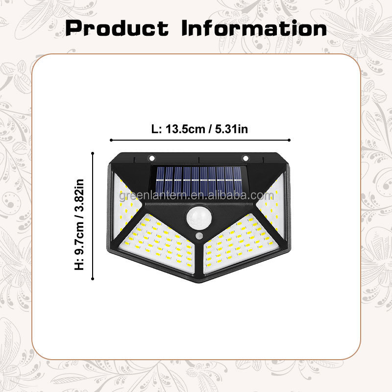 Outdoor Waterproof 100 Led Motion Sensor Solar Wall Light for landscape