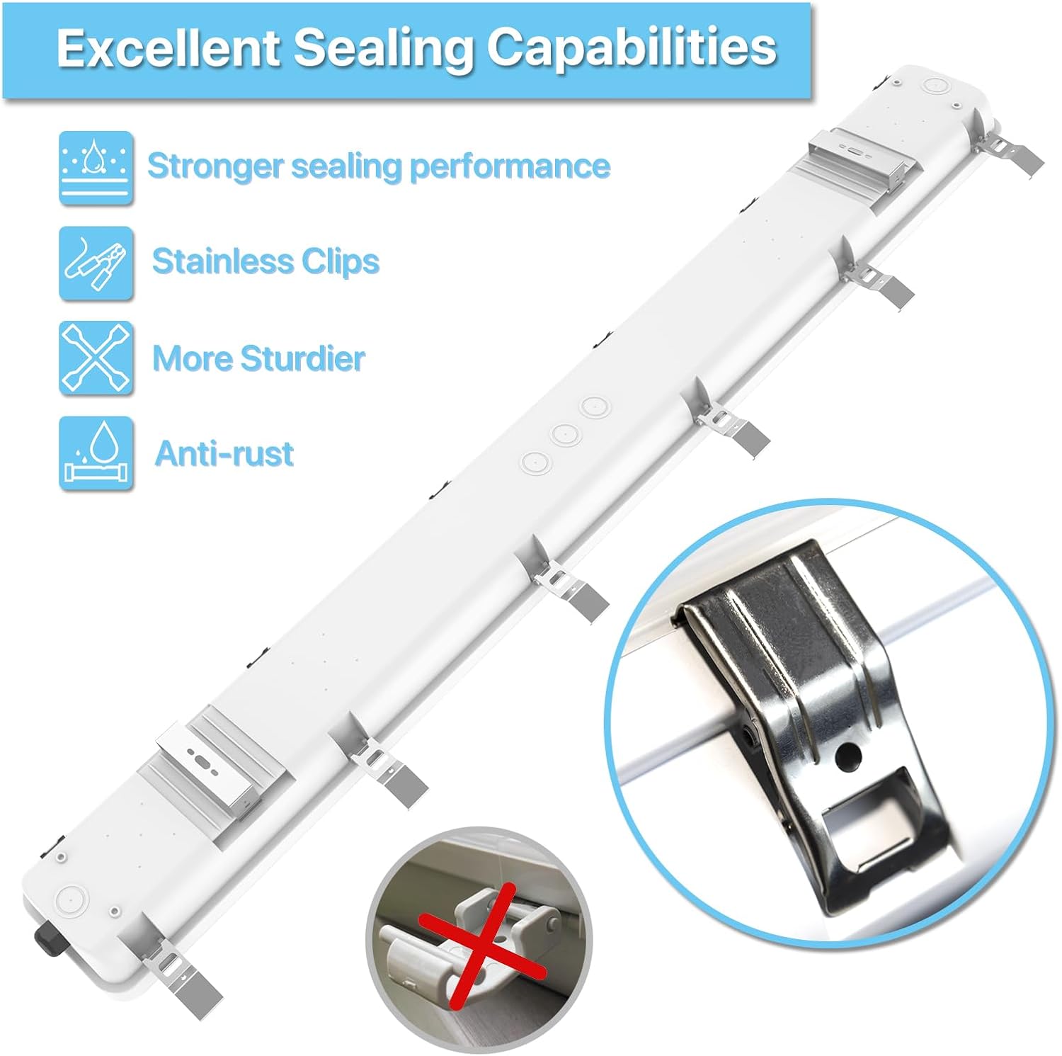 In Stock 40W 4FT LED Vapor Tight Light Fixture 5200LM 5000K Outdoor Waterproof IP65 UL DLC Lighting Tri-proof Light
