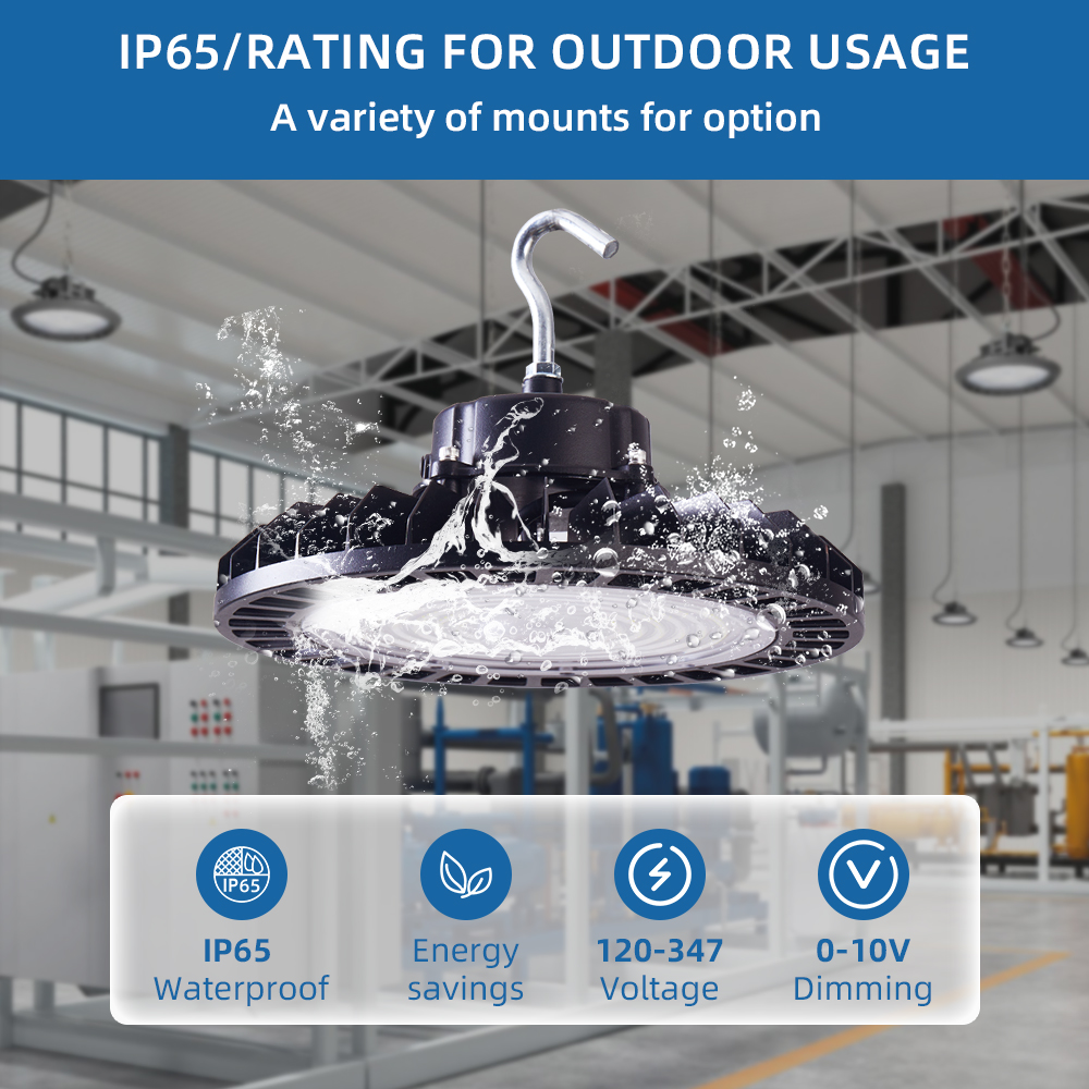 Minglight 100W 150W 200W 240W IP65 Certified 150LM/W 100-277V/347V UFO High Bay Light Motion Sensor DLC ETL Warehouse High
