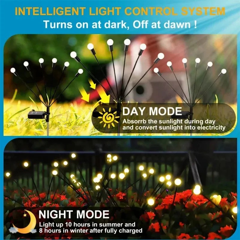 IP44 IP65 Waterproof Sun-Powered Firefly Solar Garden Light 70cm Pathway With 6 8 10 LED Landscape Patios Lawns Weddings Parties