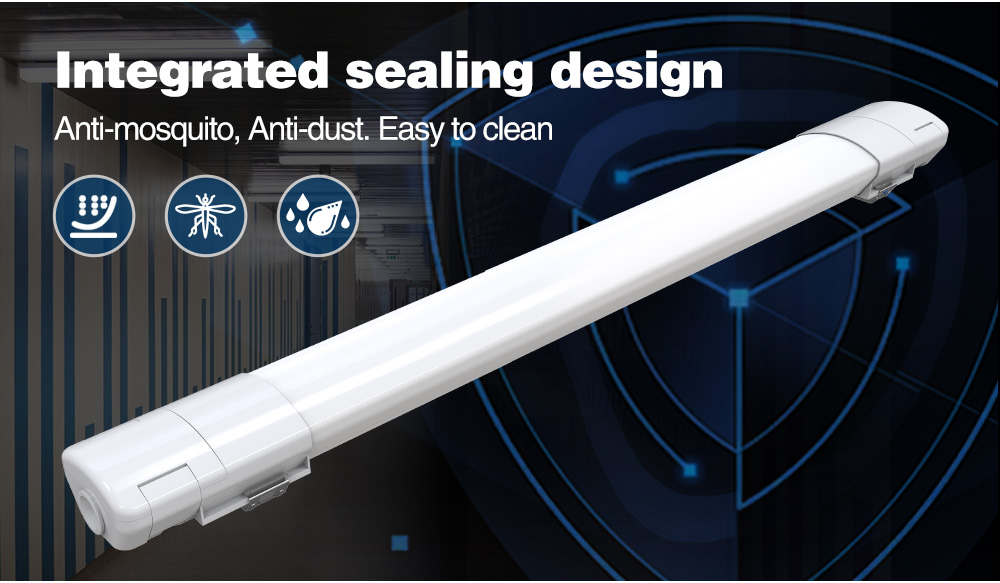 Custom PC IP65 Linear Tri-proof Light 150lm/w Linkable Dimmable Led vapor Tight Light