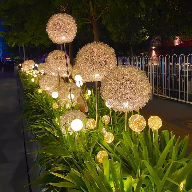 Solar-powered LED Aluminum-wire Small Dandelion Lamp IP65 Outdoor Decorative Lawn Light Ground Insert Landscape Light