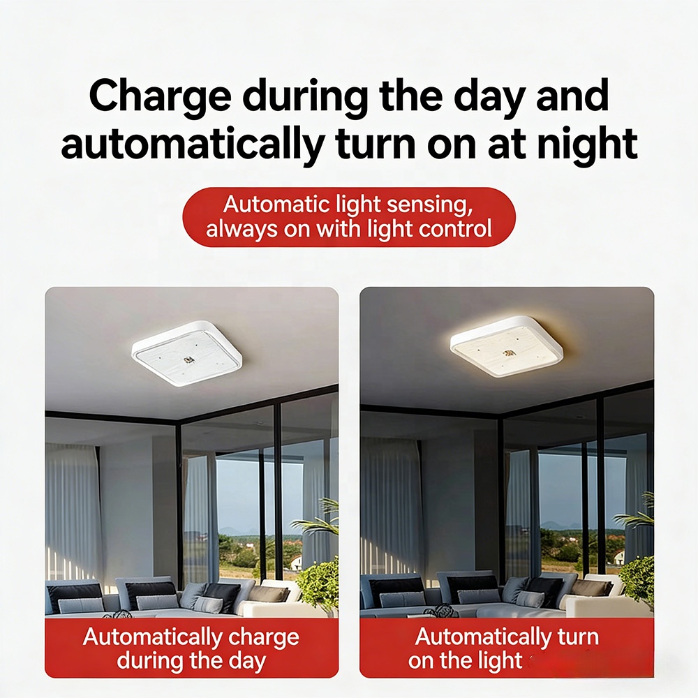 Smart Outdoor Solar Ceiling Light Square IP67 Waterproof 60-300W LED Lamp with Remote Induction Sensor for Garden Bedroom Home