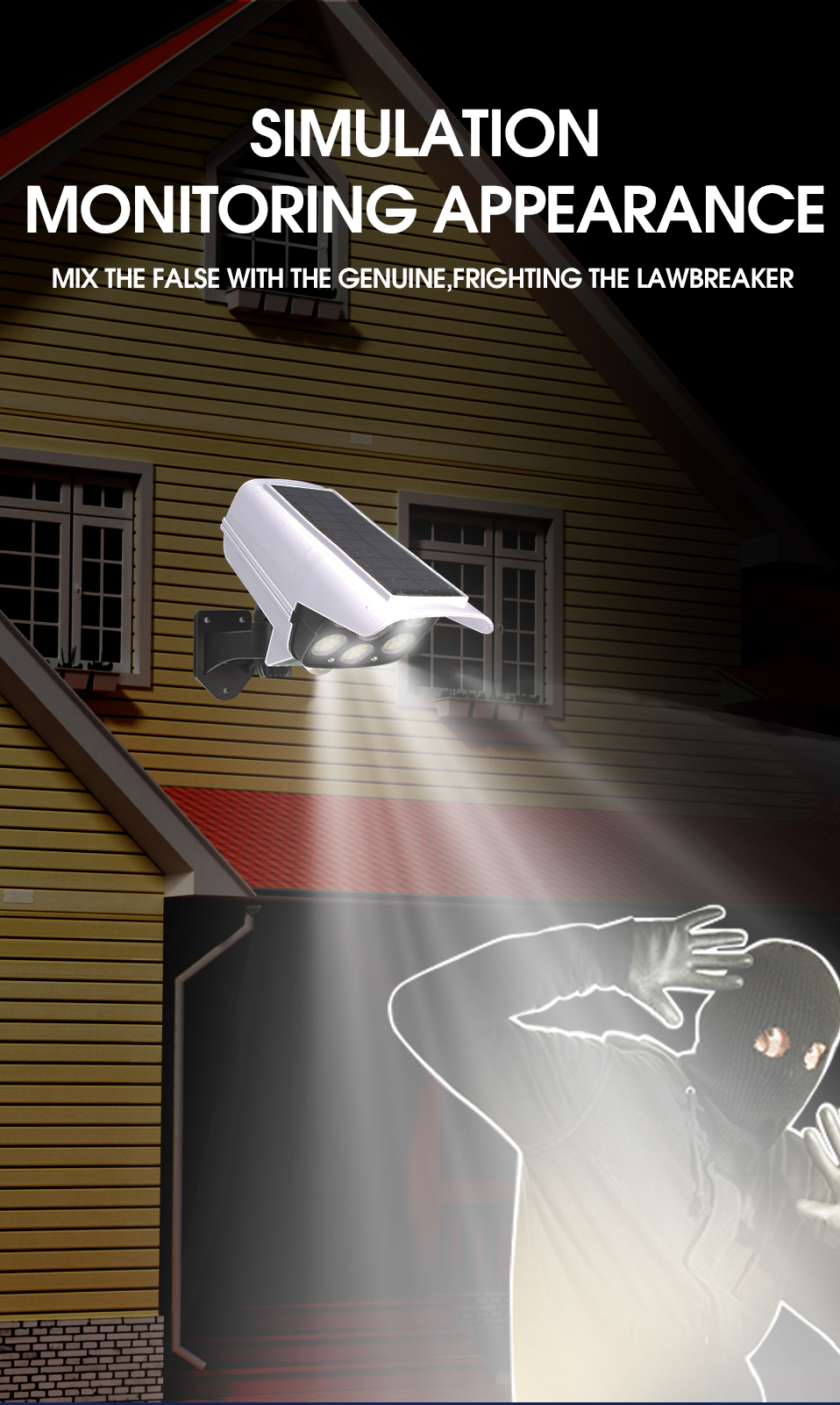 Solar Security LED Flood Light Outdoor Simulation Motion Sensor Wall Lamp Solar Surveillance Cameras Lights