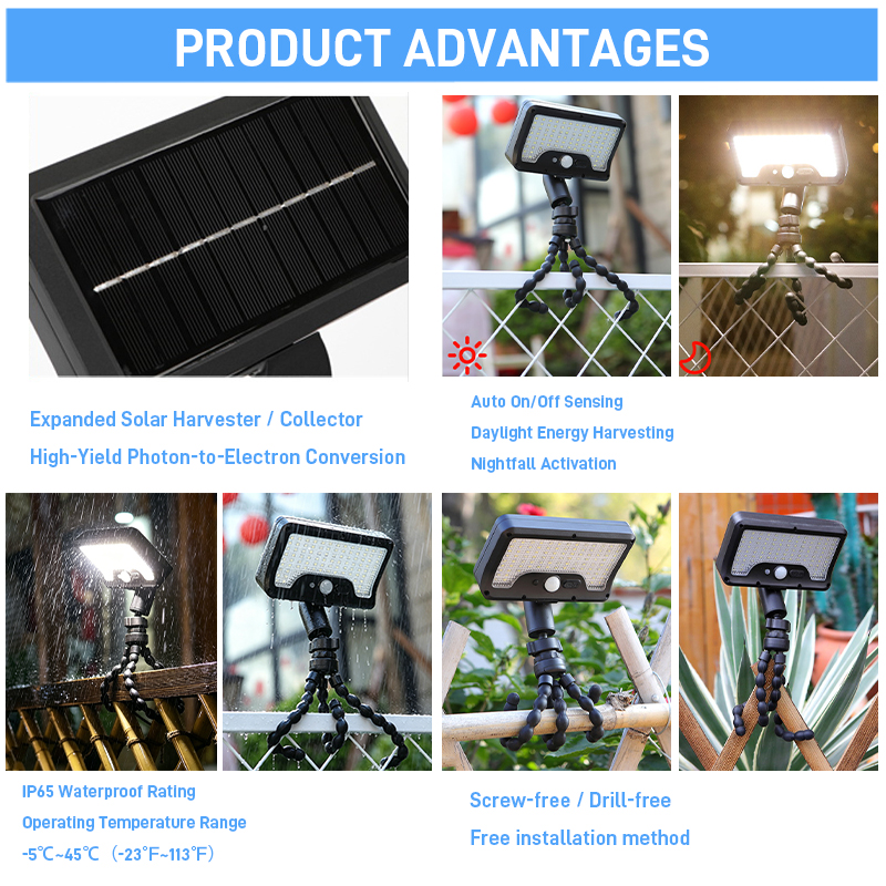 Solarup Pir Solar Light Motion Sensor &amp; Dusk to Dawn Outdoor Waterproof Solar Lamp Bendable Solar Garden Light