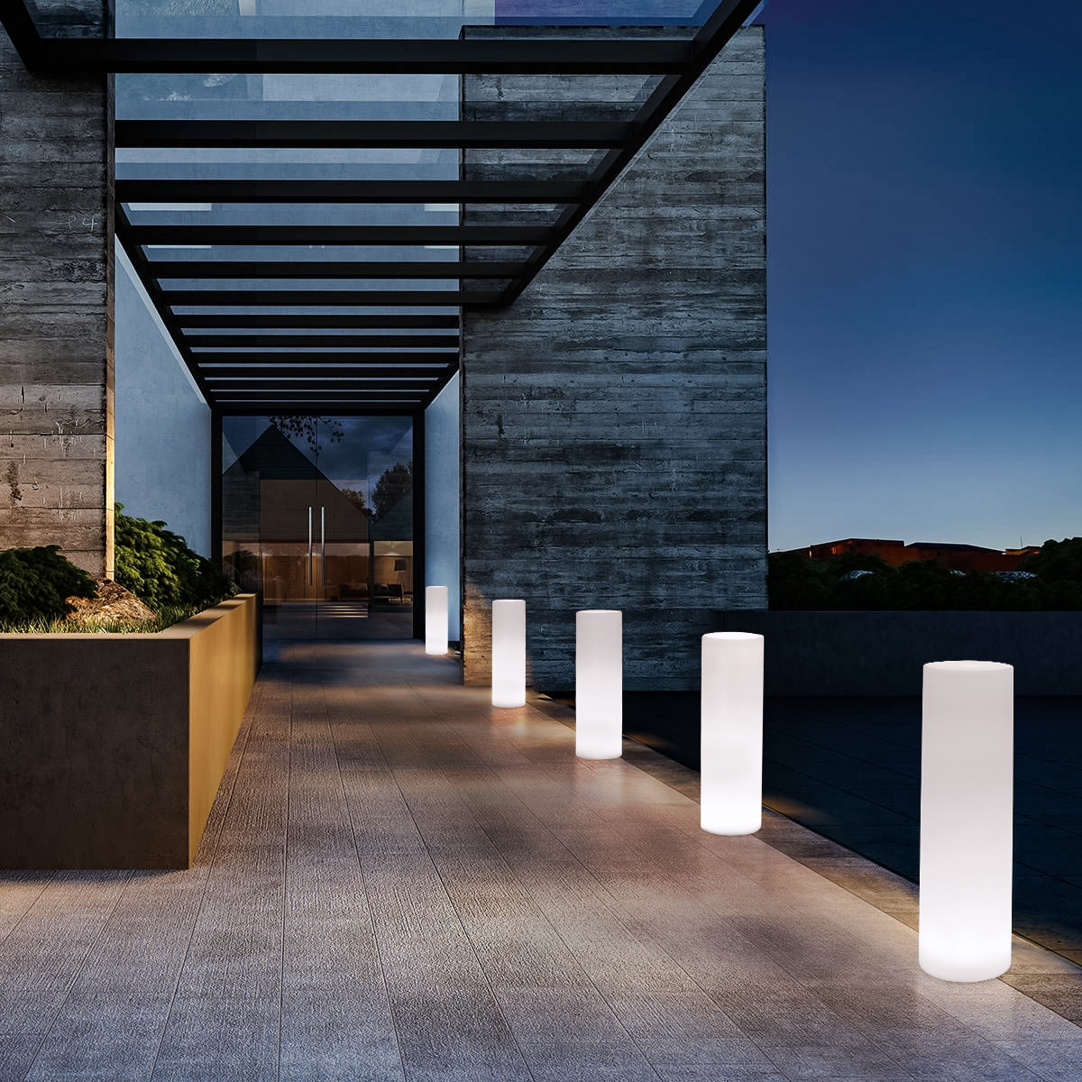 LED Pillar Solar Garden Lights for Landscaping Outdoor Backyard Villa Garden in Minimalism Style Feature Withe Waterproof