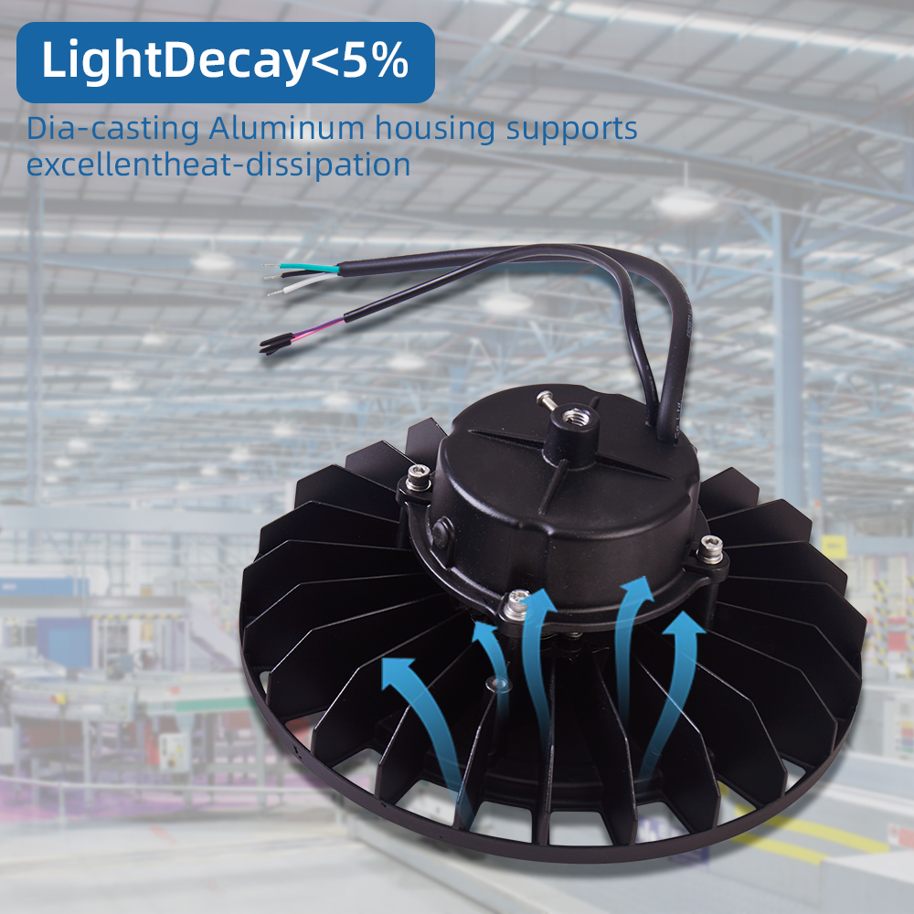 Minglight 100W 150W 200W 240W IP65 Certified 150LM/W 100-277V/347V UFO High Bay Light Motion Sensor DLC ETL Warehouse High