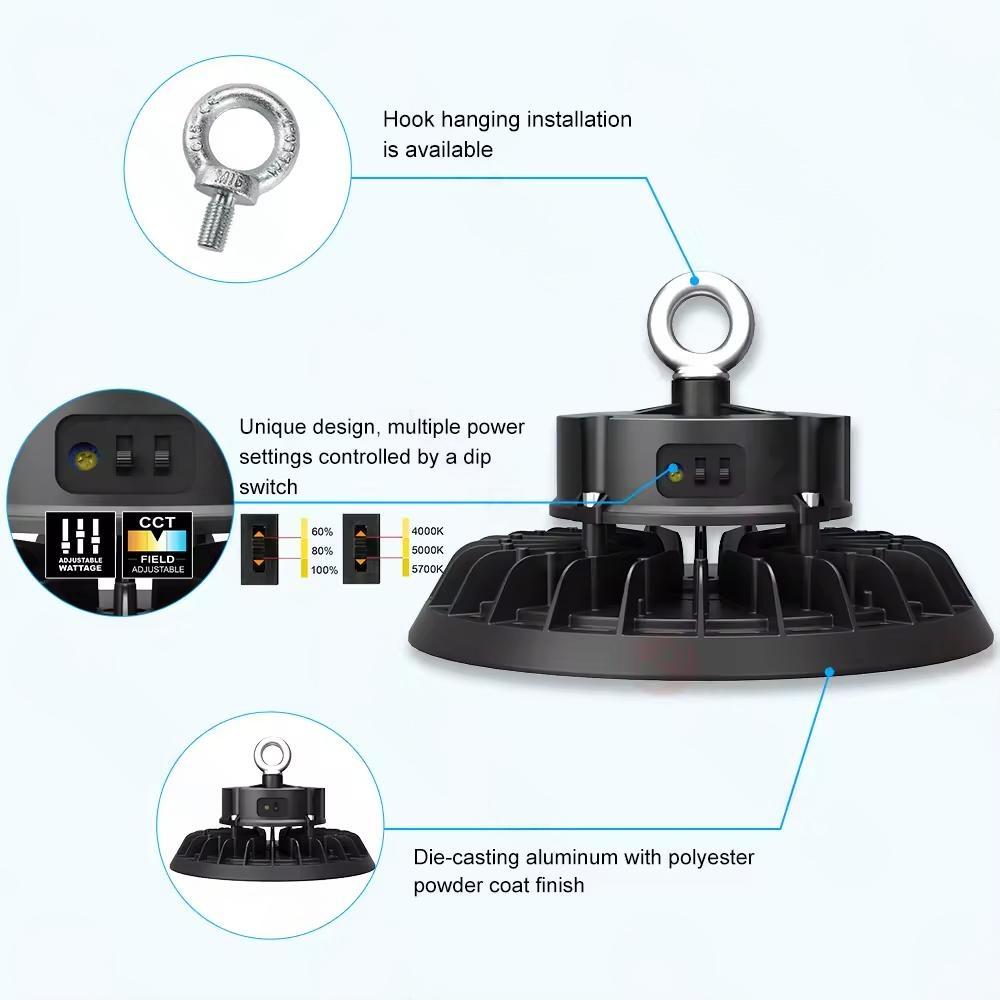 IP65 ETL Certified Industrial Stadium Warehouse UFO High Bay Light SMD2835 5000K 150W Multiple Options 100W-400W Durable Easy