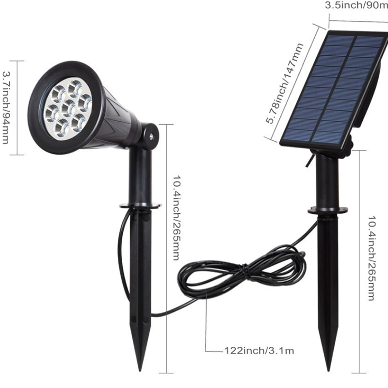 China Manufacture IP65 Rated Long Battery Life Solar Garden Spotlight &amp; Lights with Light Sensor Control Rechargeable Waterproof