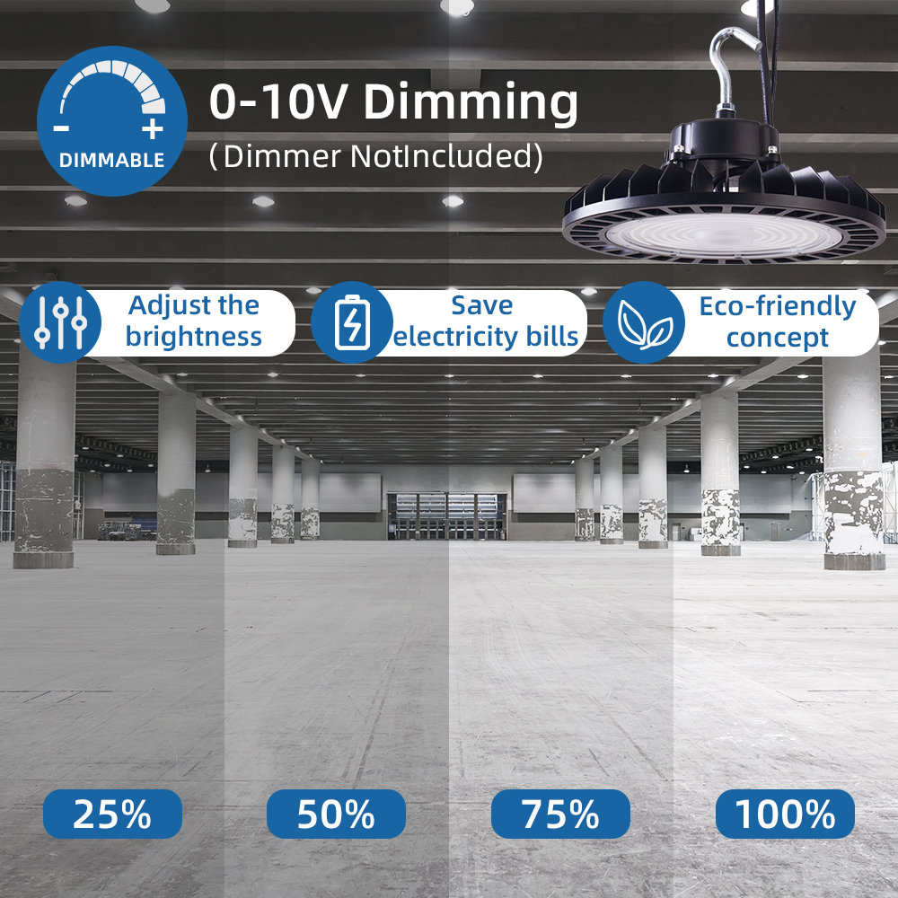 Minglight 100W 150W 200W 240W IP65 Certified 150LM/W 100-277V/347V UFO High Bay Light Motion Sensor DLC ETL Warehouse High