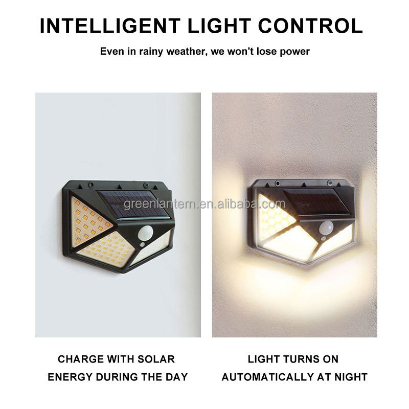 Outdoor Waterproof 100 Led Motion Sensor Solar Wall Light for courtyard