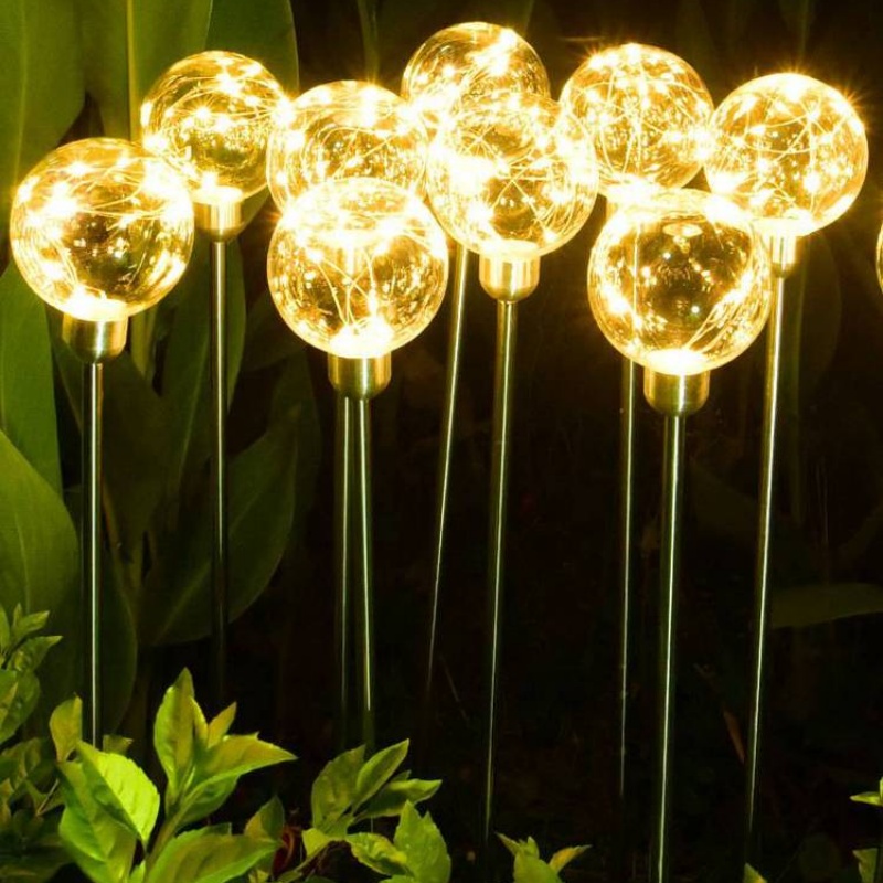 Solar Powered IP65 Waterproof Garden Stake Lights 10-20 Pack Optional LED Copper Wire Ball Lights Remote Control Outdoor Path