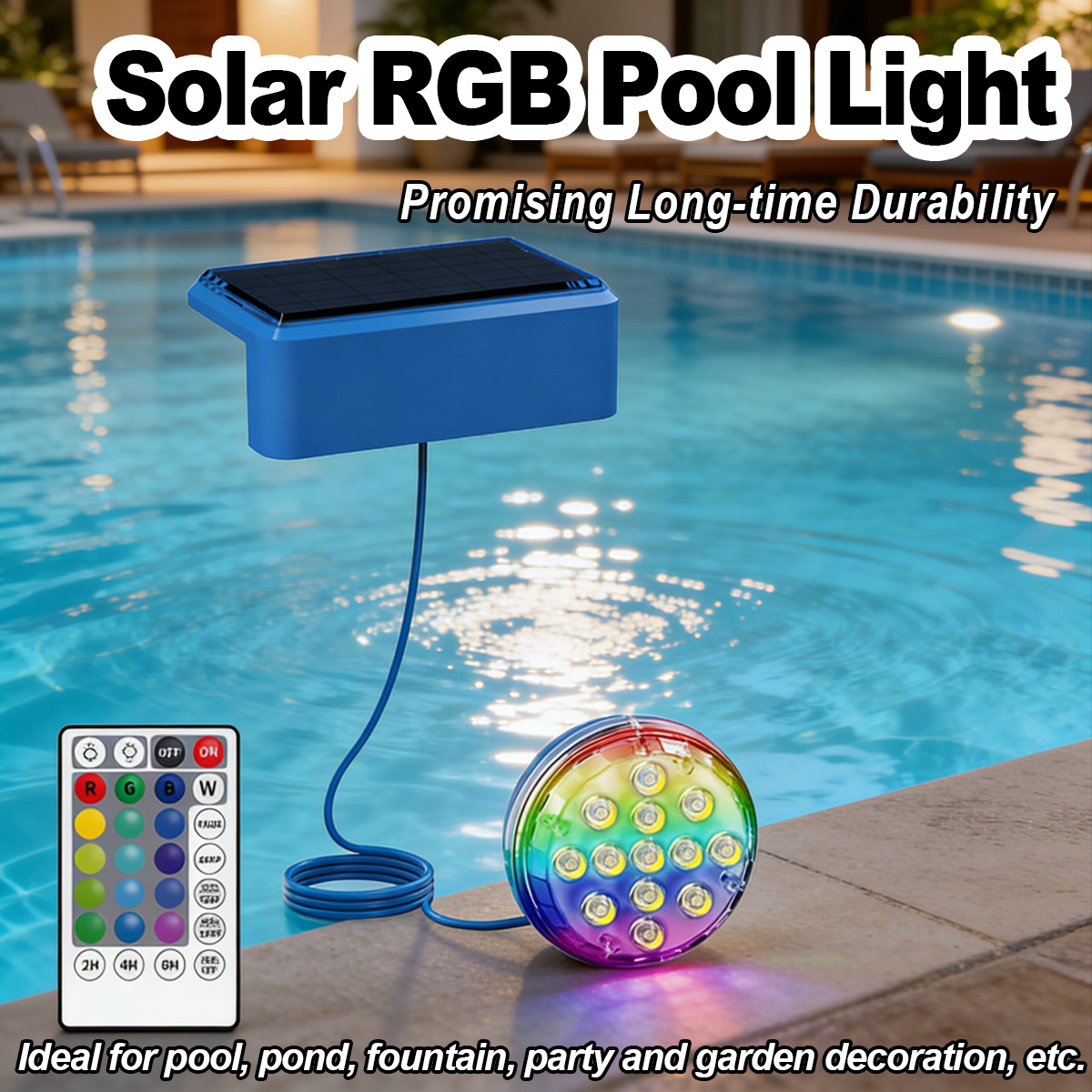 Underwater Solar Pool Light With Remote IP68 Solar Panel Changing Inground Swimming Pool Decoration Landscape Lighting Pond Led