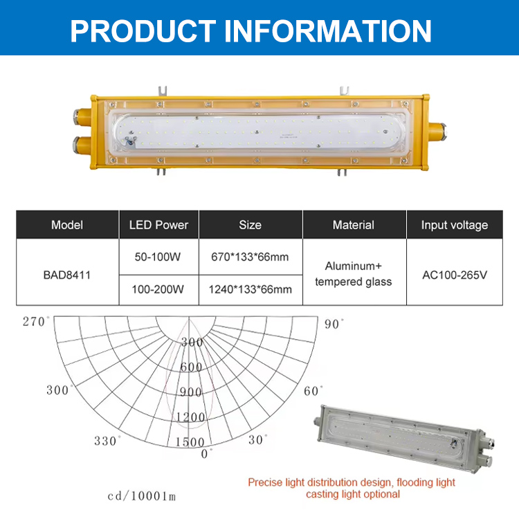 Industrial IP65 Waterproof Explosion Proof Lamp 50w 100w 200w ATEX Led Explosion Proof Linear Light