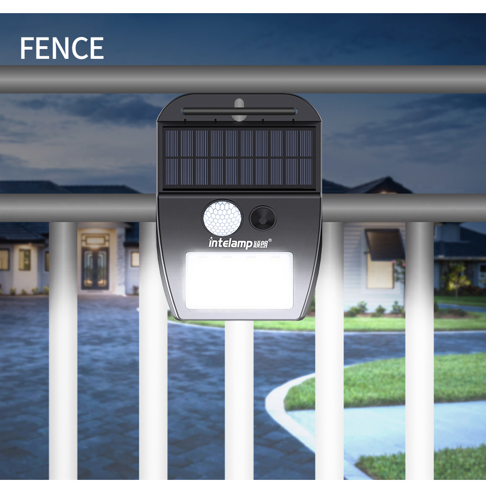 Intelamp White Lighting Motion Sensor Light Garden Fence LED Wall Mounted Solar Outdoor Wall Lights