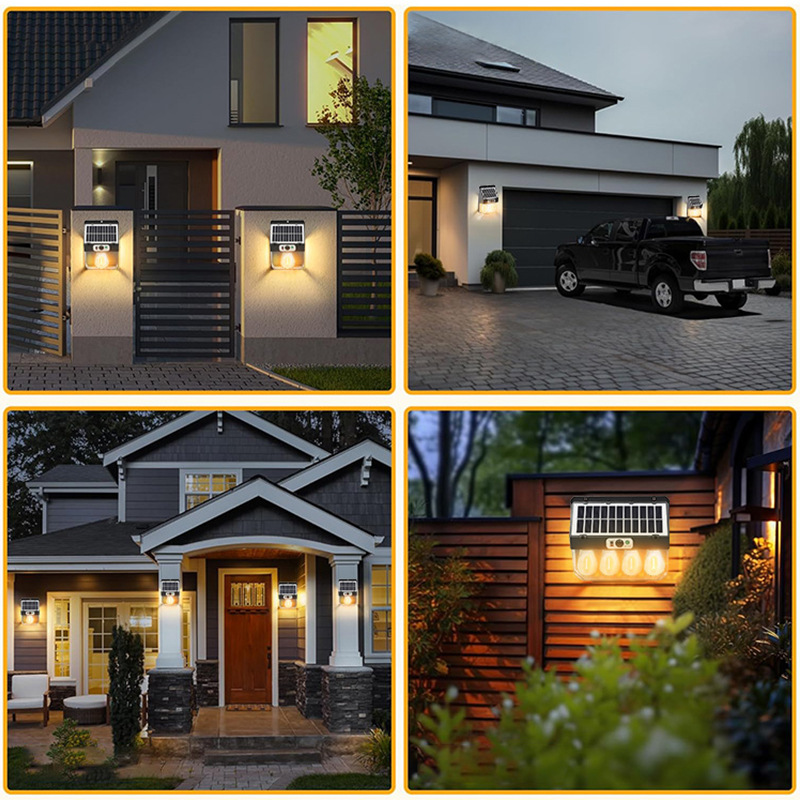 IP65 Waterproof ABS Motion Sensor LED Solar Wall Lights Tungsten Bulb Shaped for Garden Outdoor Use