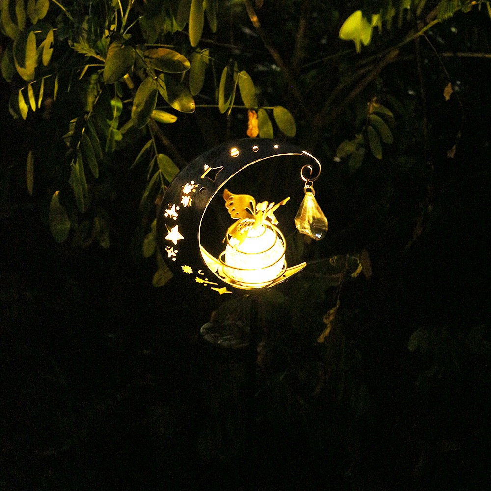 Solar LED Fairy Moon Lamp Crack Glass Ball Ground Plug Outdoor Garden Decorative Light