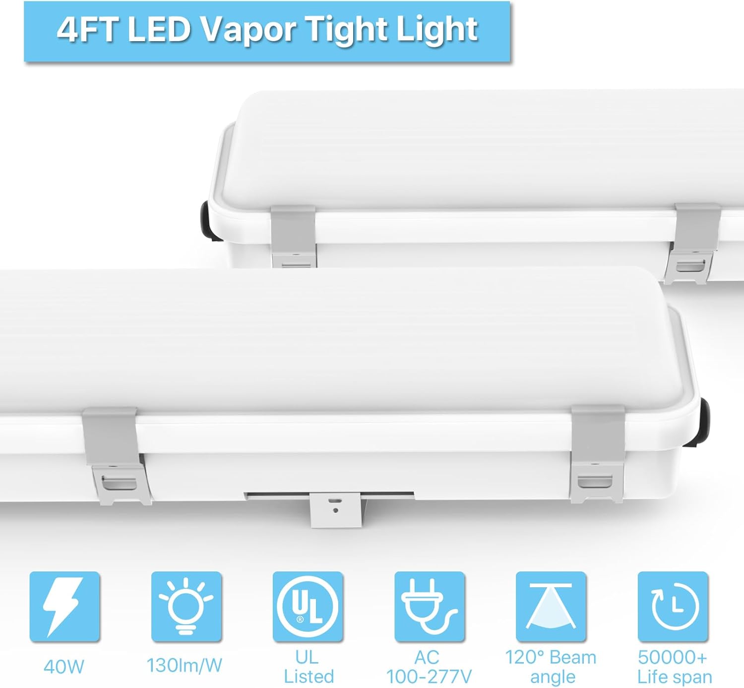 In Stock 40W 4FT LED Vapor Tight Light Fixture 5200LM 5000K Outdoor Waterproof IP65 UL DLC Lighting Tri-proof Light