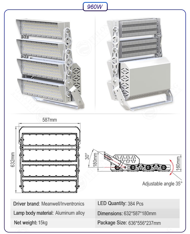 Outdoor High Power 1500W/1200W IP65 Waterproof LED Sports Stadium Floodlights for Basketball Courts