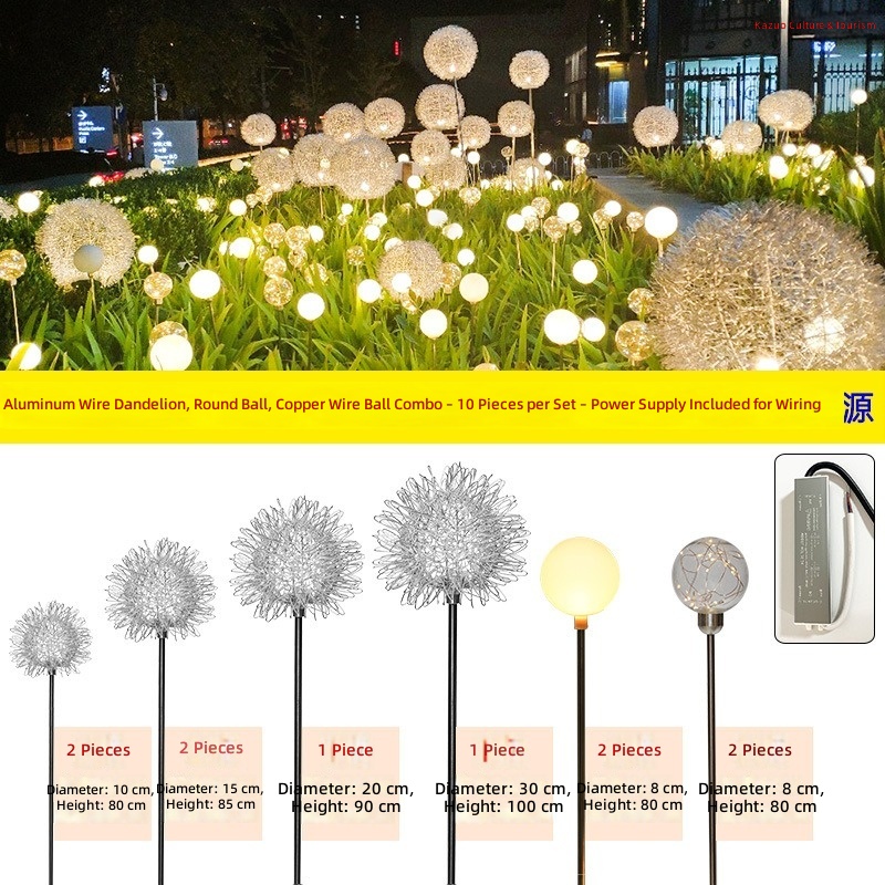 Solar-powered LED Aluminum-wire Small Dandelion Lamp IP65 Outdoor Decorative Lawn Light Ground Insert Landscape Light