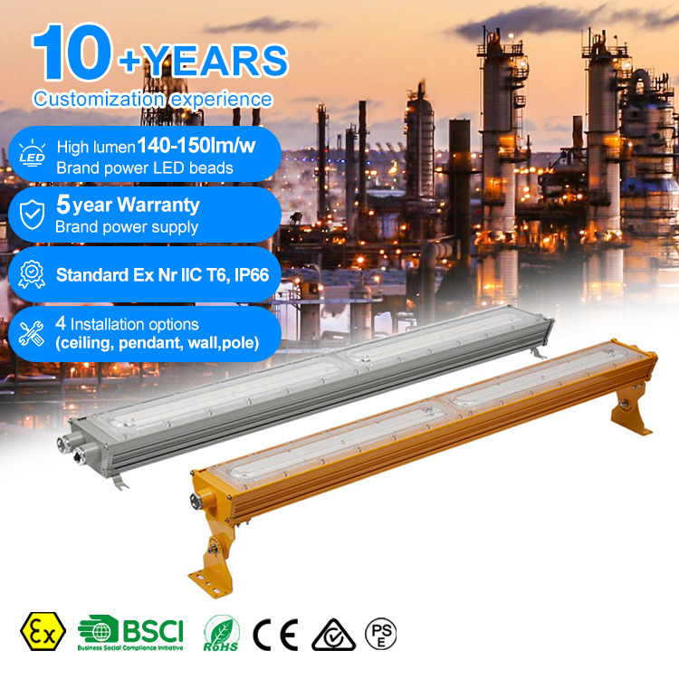 Industrial IP65 Waterproof Explosion Proof Lamp 50w 100w 200w ATEX Led Explosion Proof Linear Light