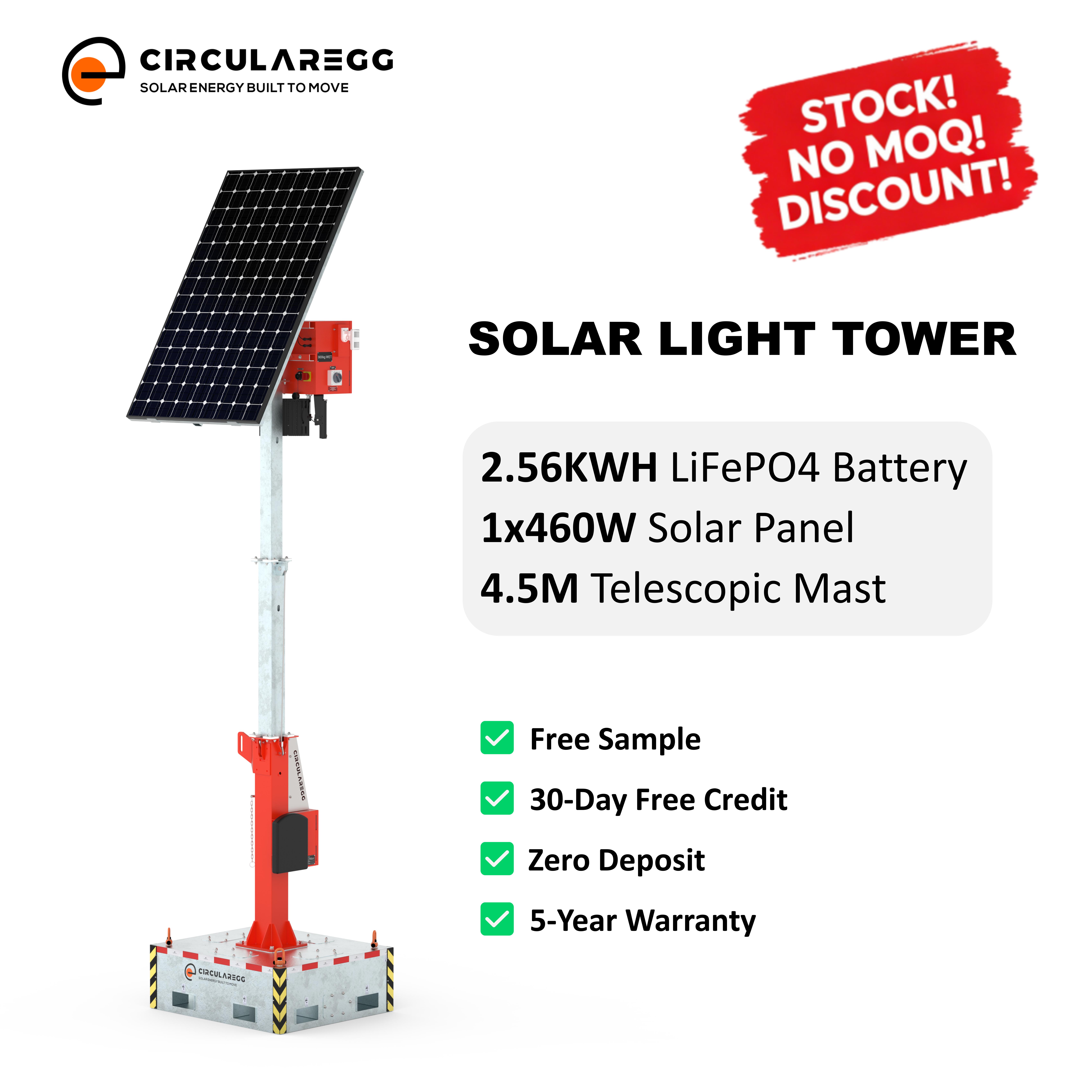Immediate Shipment Available 2*60W LED Light With IP65 Rating 5-Year Warranty Solar Powered Tower Lights