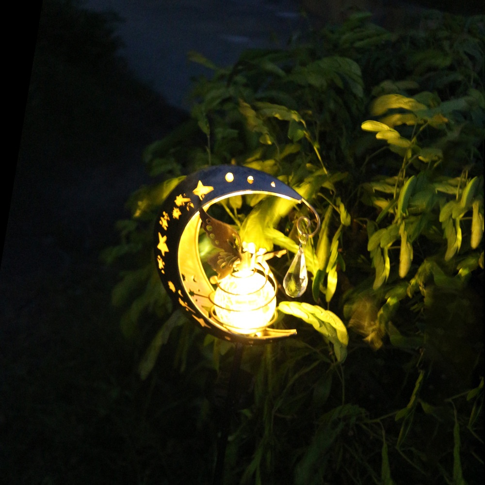 Solar LED Fairy Moon Lamp Crack Glass Ball Ground Plug Outdoor Garden Decorative Light