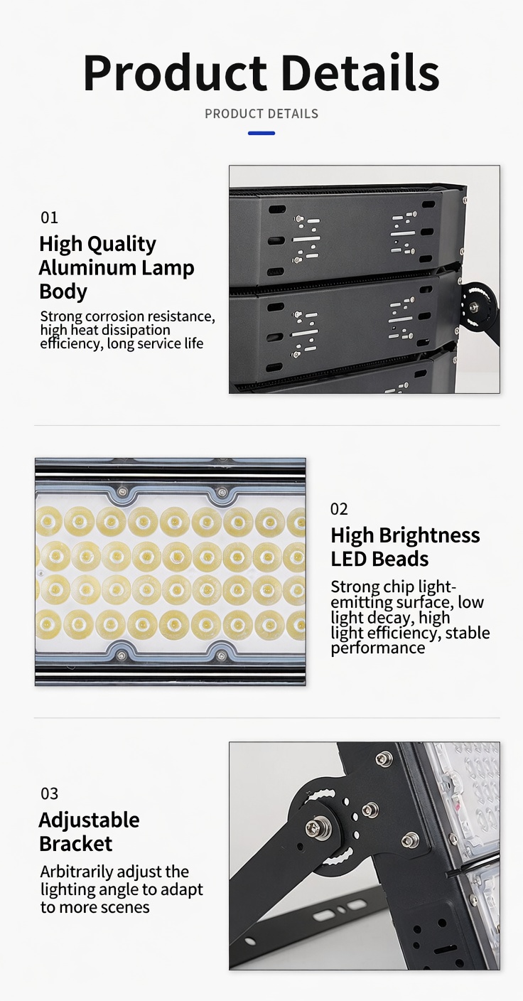 250W LED Football Field Lights IP66 High Power Module Stadium Flood Light for Outdoor Sports Field Lighting