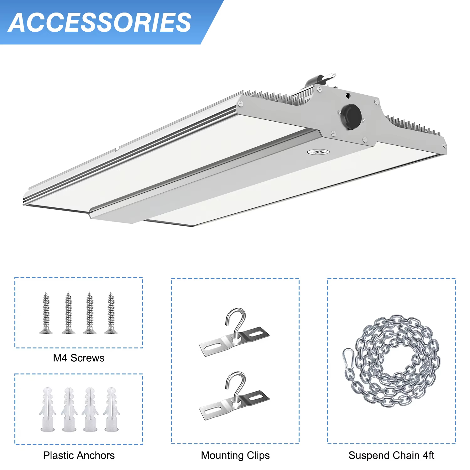 Linear High Bay Lights LED 150W-400W IP65 Anti-Glare Durable 5-Year Warranty 120 Beam Angle Dimmable Warehouse Commercial Canopy