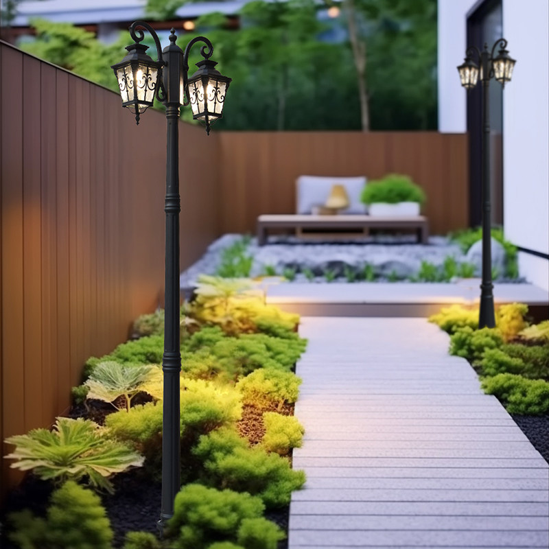 European Style Solar Garden Double-Head High Pole Light Outdoor Waterproof Hotel Landscape Metal IP66