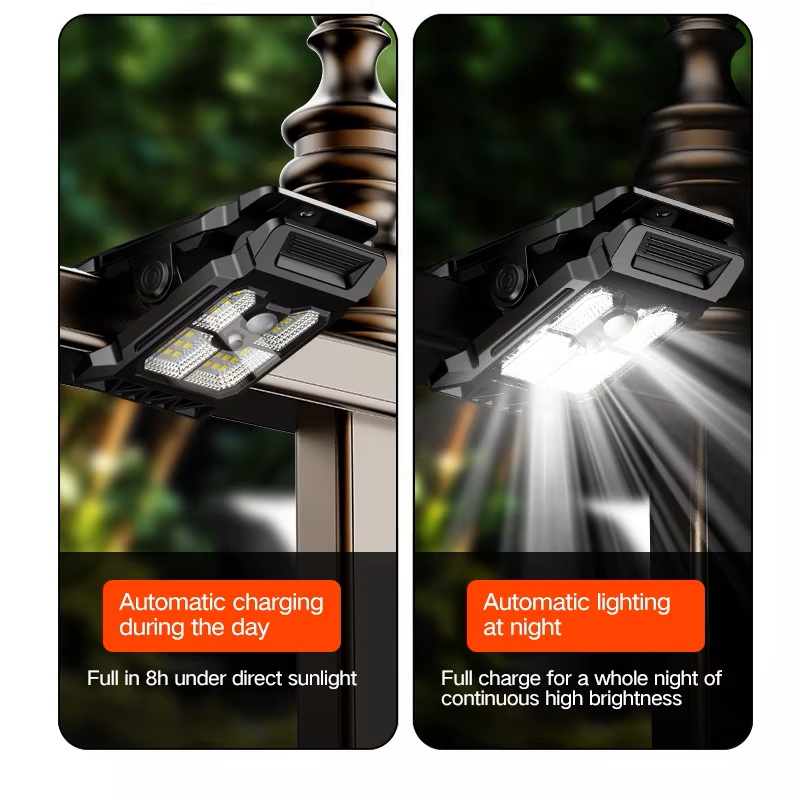 Solar Clip Wall Light Outdoor - Motion Sensor Fence Security Lamp IP65 Waterproof, Clamp Lighting for Garden Patio Garage Deck