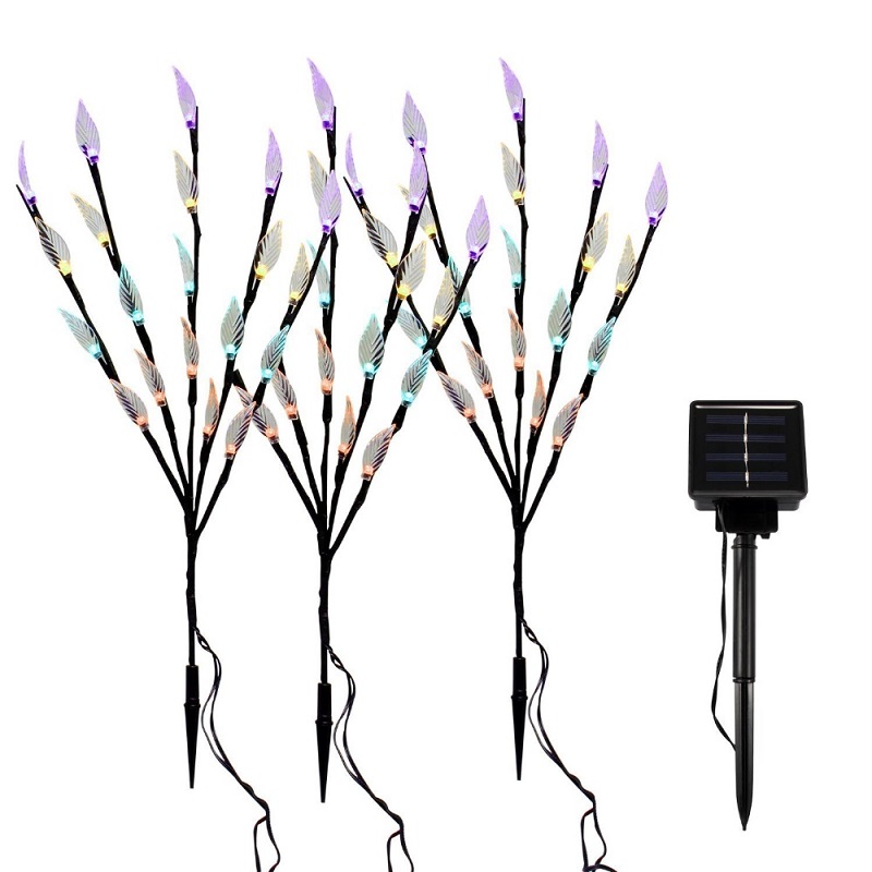 LED Solar Garden Lights Waterproof Outdoor Stakes Decorative Tree Leaf Pathway Light Auto Sensor Flower Lamp