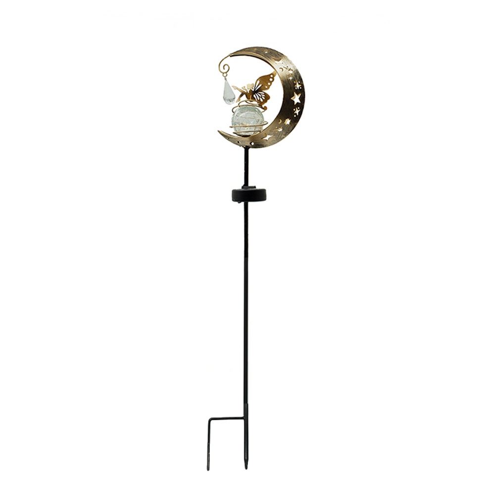 Solar LED Fairy Moon Lamp Crack Glass Ball Ground Plug Outdoor Garden Decorative Light