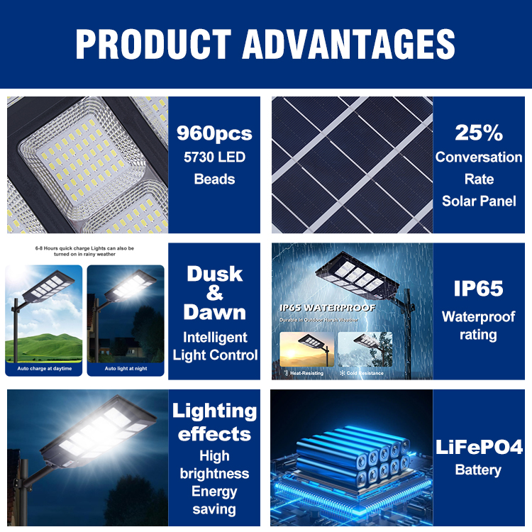High Lumen Ip65 Outdoor Road Lamp With Sensor Remote Control 500w 1000w 1500w 2000w Led Solar Panel Street Lights