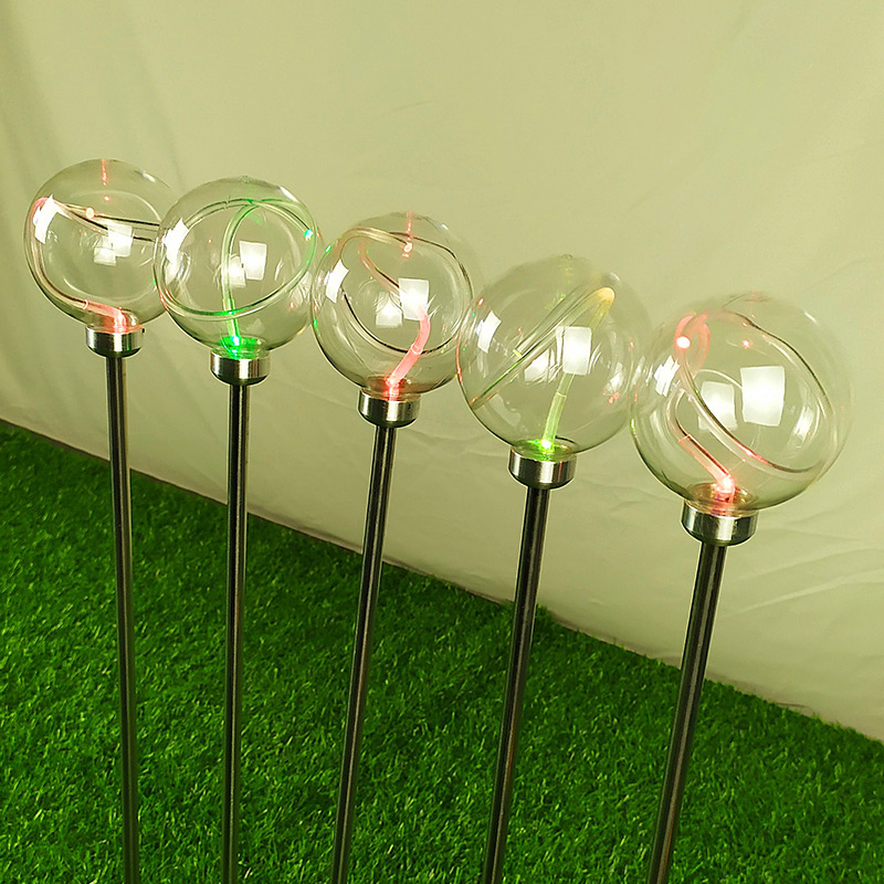 LED Outdoor Landscape Solar Garden Light with Fiber Optic Spike Ball &amp; Transparent Flower Light IP68 Rating