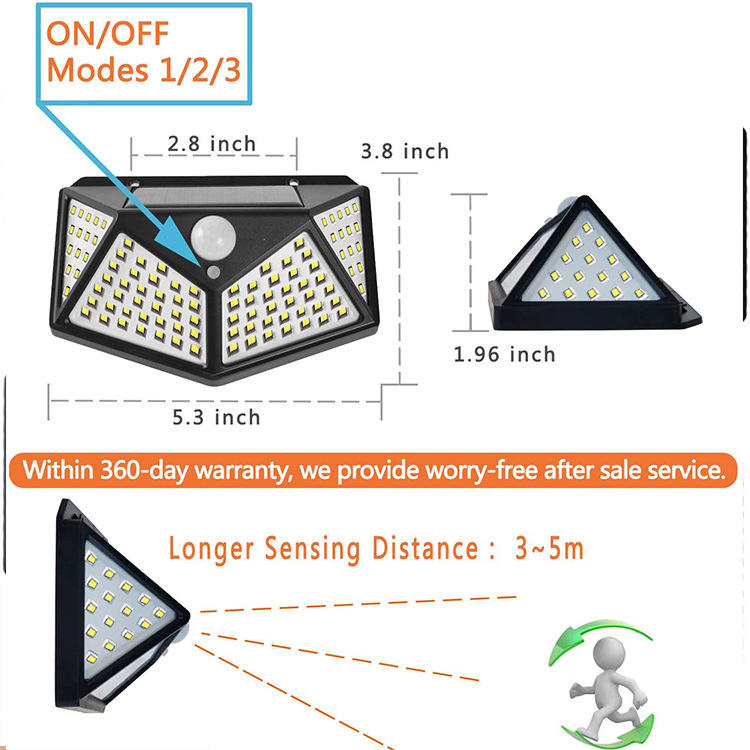 100LED Solar Power PIR Motion Sensor Wall Lamp Landscape Outdoor LED Solar Garden Light