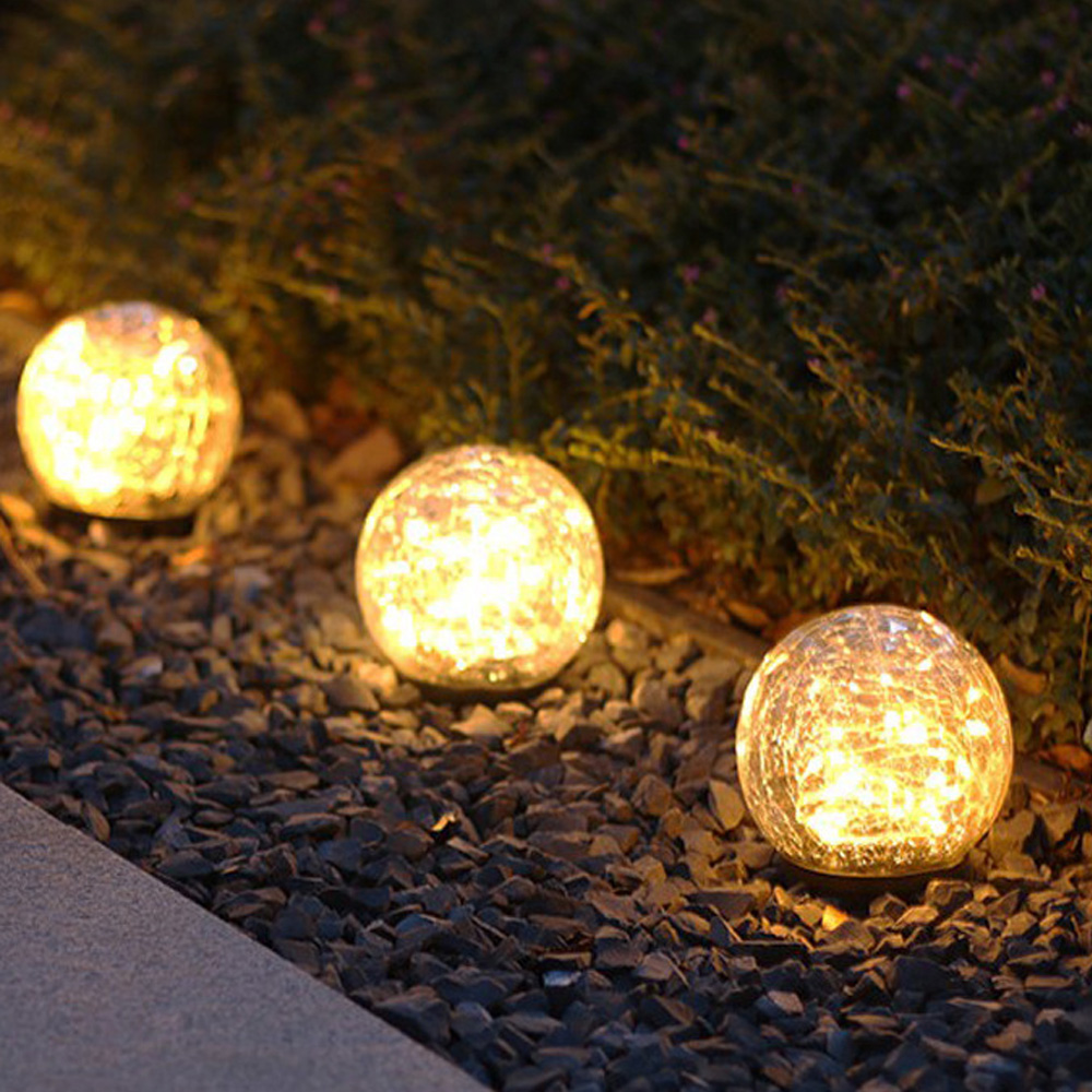 Outdoor Solar LED Ball Lights with Cracked Glass IP65 Rated for Garden Patio Yard Lawn Backyard Decor