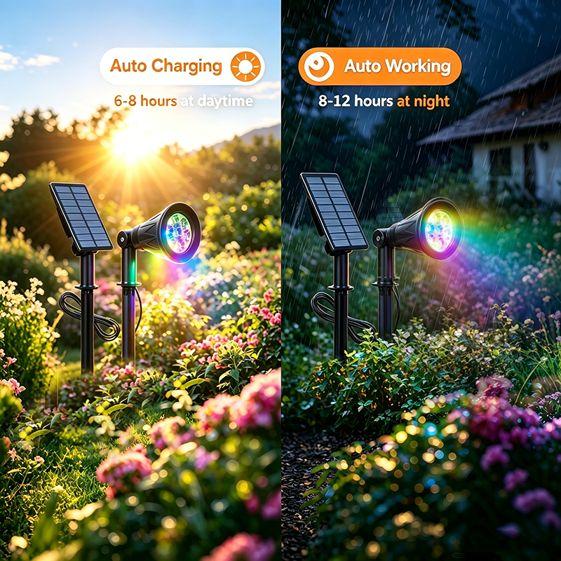 China Manufacture IP65 Rated Long Battery Life Solar Garden Spotlight &amp; Lights with Light Sensor Control Rechargeable Waterproof