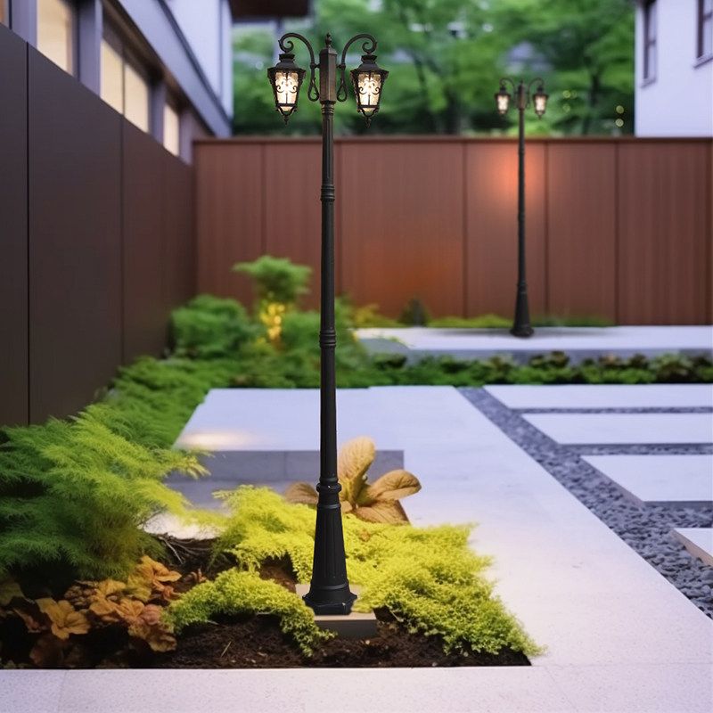 European Style Solar Garden Double-Head High Pole Light Outdoor Waterproof Hotel Landscape Metal IP66