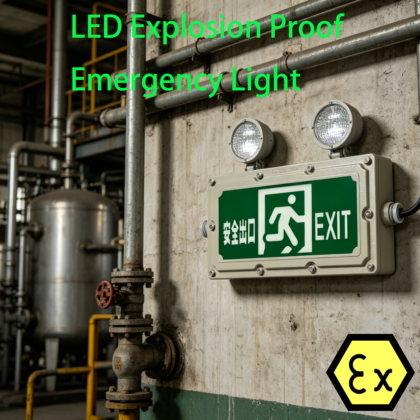 Atex Certificated 3W LED Explosion Proof Emergency Light Ni-Cd Battery Cold Rolled Steel Construction 2-Year Warranty Exit Sign