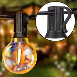 Cross-Border US &amp; EU Standard G40 Plastic LED IP44 Waterproof Solar-Powered Garden Use Plug-In String Lights