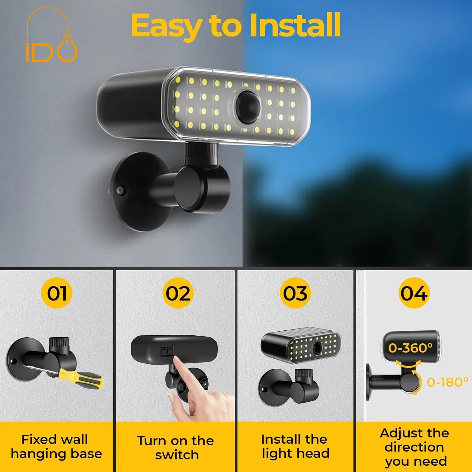 IP65 Waterproof Solar Wall Light, Motion Sensor Neutral Cool White